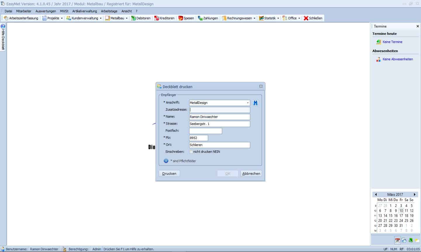 EasyMet, die Software für Handwerker / Deckblatt